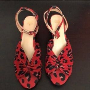Retroglam CAbi Chunky Heel Ankle Strap Red Black Leopard Print SIZE 8